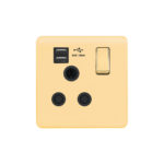 Screwless Curve Profile 1G 15A Switched Socket-SP with 2.4A Dual USB Charger