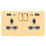 Screwless Curve Slimline 2G 13A Switched Socket-SP with 2.4A Dual USB Charger