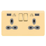 Screwless Curve Slimline 2G 13A Switched Socket-DP with 2.4A Dual USB Charger