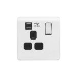 Screwless Curve Profile 1G 13A Switched Socket-SP with 2.4A Dual USB Charger