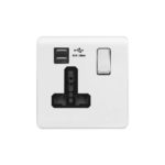 Screwless Curve Profile 1G Universal Switched Socket - SP with 2.4A Dual USB Charger