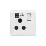 Screwless Curve Profile 1G 15A Switched Socket-SP with 2.4A Dual USB Charger