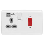 Screwless Curve Slimline 45A D.P. Switch   13A Switched Socket with Dual USB Charger (2.4A)