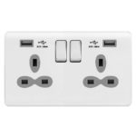 Screwless Curve Slimline 2G 13A Switched Socket-SP with 2.4A Dual USB Charger