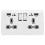 Screwless Curve Slimline 2G 13A Switched Socket-SP with 2.4A Dual USB Charger and Charging indicator