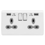 Screwless Curve Slimline 2G 13A Switched Socket-DP with 2.4A Dual USB Charger