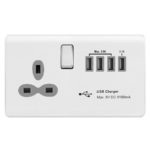Screwless Curve Slimline 1G 13A Switched Socket - SP with 5.1A Quad USB Charger
