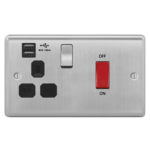 Metal Curve Profile 45A D.P. Cooker Switch   13A Switched Socket USB (2.4A)