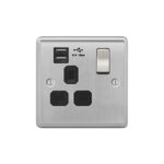 Metal Curve Profile 1G 13A Switched Socket-SP with 2.4A Dual USB Charger