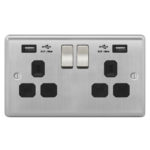Metal Curve Profile 2G 13A Switched Socket-DP with 2.4A Dual USB Charger