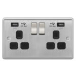 Metal Curve Profile 2G 13A Switched Socket-DP with 2.4A Dual USB Charger and Charging indicator