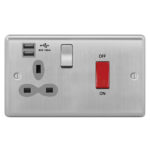 Metal Curve Slimline 45A D.P. Cooker Switch   13A Switched Socket USB (2.4A)