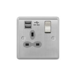 Metal Curve Slimline 1G 13A Switched Socket-SP with 2.4A Dual USB Charger