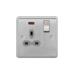 Metal Curve Slimline 1G 13A Switched Socket with Neon-DP