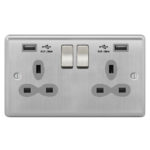 Metal Curve Slimline 2G 13A Switched Socket-SP with 2.4A Dual USB Charger