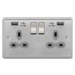 Metal Curve Slimline 2G 13A Switched Socket-SP with 2.4A Dual USB Charger and Charging indicator