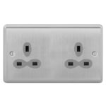 Metal Curve Slimline 2G 13A Un-Switched Socket