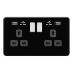 Screwless Flat Profile 2G 13A Switched Socket-SP with 2.4A Dual USB Charger