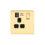 Screwless Flat Profile 1G 13A Switched Socket-SP with 2.4A Dual USB Charger