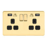 Screwless Flat Profile 2G 13A Switched Socket-DP with 2.4A Dual USB Charger