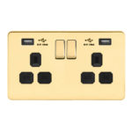 Screwless Flat Profile 2G 13A Switched Socket-SP with 2.4A Dual USB Charger
