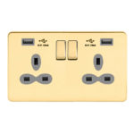 Screwless Flat Profile 2G 13A Switched Socket-DP with 2.4A Dual USB Charger