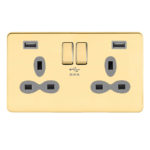 Screwless Flat Profile 2G 13A Switched Socket-DP with 4A Dual USB Charger(Type-A/A)