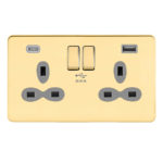 Screwless Flat Profile 2G 13A Switched Socket-DP with 4A Dual USB Charger(Type-A/C)