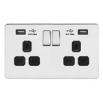 Screwless Flat Profile 2G 13A Switched Socket-SP with 2.4A Dual USB Charger