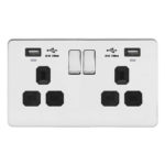 Screwless Flat Profile 2G 13A Switched Socket-SP with 2.4A Dual USB Charger and Charging indicator