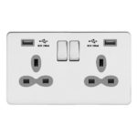 Screwless Flat Profile 2G 13A Switched Socket-SP with 2.4A Dual USB Charger