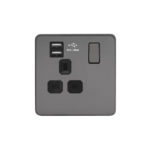 Screwless Flat Profile 1G 13A Switched Socket-SP with 2.4A Dual USB Charger