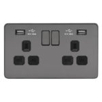 Screwless Flat Profile 2G 13A Switched Socket-SP with 2.4A Dual USB Charger