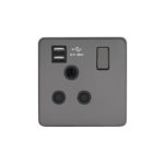 Screwless Flat Profile 1G 15A Switched Socket-SP with 2.4A Dual USB Charger