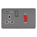 Screwless Flat Profile 45A D.P. Switch   13A Switched Socket with Dual USB Charger (2.4A)