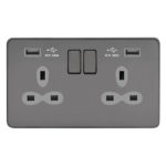 Screwless Flat Profile 2G 13A Switched Socket-SP with 2.4A Dual USB Charger