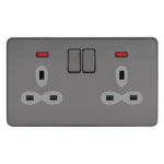 Screwless Flat Profile 2G 13A Switched Socket with Neon-SP