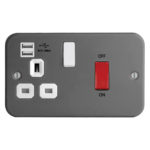 Metal Clad Range 45A D.P. Cooker Switch   13A Switched Socket USB (2.4A)