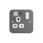 Metal Clad Range 1G 13A Switched Socket-SP with USB Charger(2.4A)