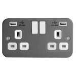 Metal Clad Range 2G 13A Switched Socket-DP with USB Charger(2.4A)