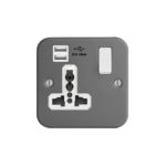 Metal Clad Range 1G Universal Switched Socket - SP with USB Charger(2.4A)