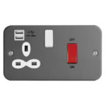 Metal Clad Range 45A D.P. Cooker Switch   13A Switched Socket USB (2.4A)