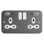 Metal Clad Range 2G 13A Switched Socket-SP with USB Charger(2.4A)