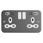 Metal Clad Range 2G 13A Switched Socket-SP with USB Charger(2.4A) and Charging indicator