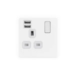 Screwless Flat Profile 1G 13A Switched Socket-SP with 2.4A Dual USB Charger