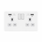 Screwless Flat Profile 2G 13A Switched Socket-SP with 2.4A Dual USB Charger and Charging indicator