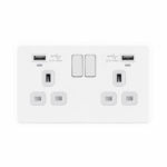 Screwless Flat Profile 2G 13A Switched Socket-DP with 2.4A Dual USB Charger and Charging indicator