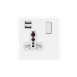 Screwless Flat Profile 1G Universal Switched Socket - SP with 2.4A Dual USB Charger