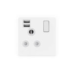 Screwless Flat Profile 1G 15A Switched Socket-SP with 2.4A Dual USB Charger