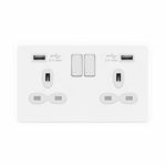 Screwless Flat Profile 2G 13A Switched Socket-SP with 2.4A Dual USB Charger